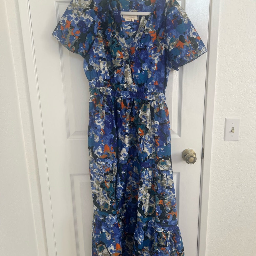 Anthropologie Blue and Orange Abstract Dress